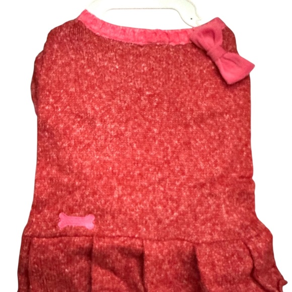 Red Dog Sweater dress with Pink Bow - Picture 1 of 1